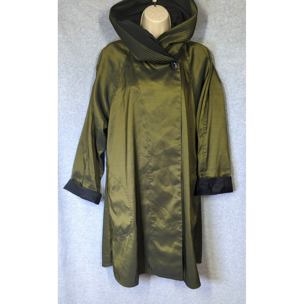 MYCRA PAK  Reversible Rain Coat Women S/M Grass/Black Oversize So Chic Versatile